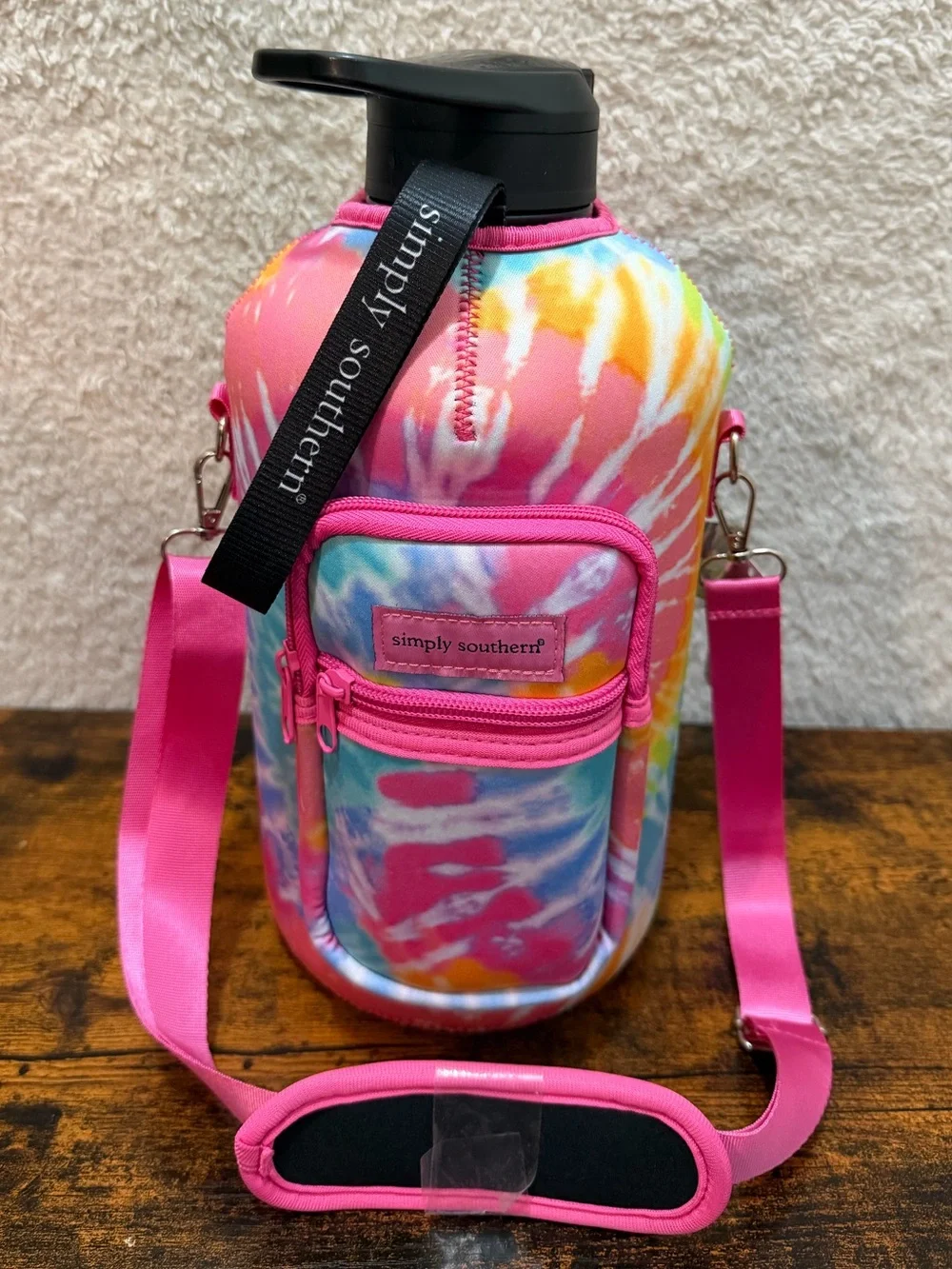 Simply Southern Large Water Bottle Tie Dye Sleeve Strap 1 Gal Jug Drinking NEW